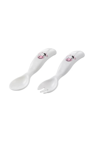 Mamajoo Desenli Kaşık & Çatal Seti / Pembe İnek