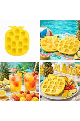 Ananas Şekilli Silikon Buz Kalıbı, Sarı, 12 Bölmeli, Tropikal Tema, Kokteyl Ve İçecekler İçin