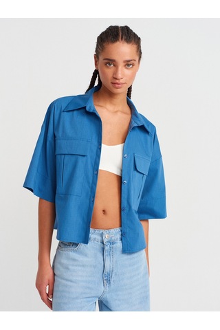 Dilvin 50495 Oversize Cepli Gömlek-indigo Indigo