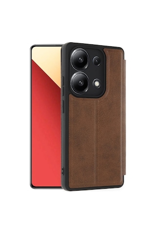 Newface - 582 - Xiaomi Redmi Note 13 4g Kılıf Flip Cover - Kmrsfres - - Taba