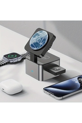 Motion003 Vıkefon 3ü 1 Arada Katlanabilir Hizli Sarj Dokuman Istasyonu Siyah C Tipi Giriş Portu İphone Uyumlu 16 15 14 13 12 Pro İwatch 9 8 7 Air Pod