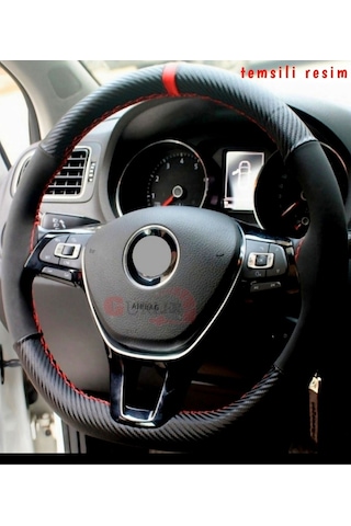 Renault Clio 4 Uyumlu Dikmeli Direksiyon Kılıfı Alkantara Karbon Kırmızı