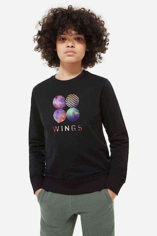 Tshirthane Bts Wings K Pop Baskılı Unisex Çocuk Siyah Sweatshirt Siyah
