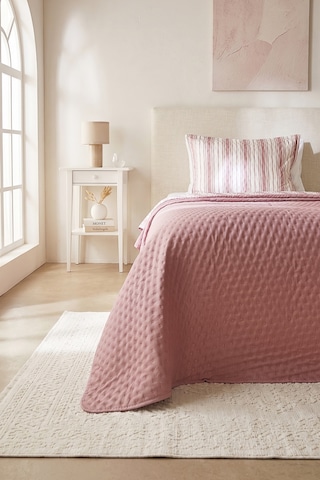 Ocean Home Textile Pamuklu Kapitoneli Bordo Renk Çizgi Desen Tek Kişilik Yatak Örtüsü Seti 1 Adet 180 X 230 / 1 Adet 50 X 70 Cm