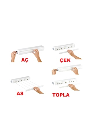 5 İpli, 4.2 Metre Beyaz Çek As, Otomatik Çamaşır Askısı Açılır Kapanır Çamaşır İpi, Çamaşır Kurutmalık -9022151658610 Beyaz