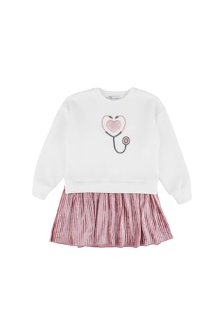 Ön Nakışlı Pileli Elbise Pudra