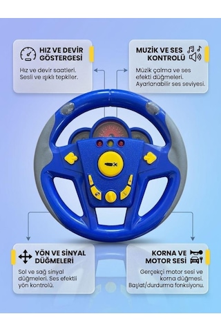 Oyuncak Yarış Direksiyonu - Türkçe Konuşan, Müzikli, Işıklı, Fonksiyonlu Yarış Seti Mavi