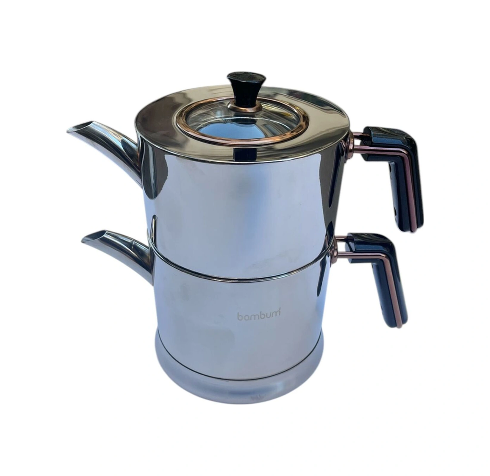 Bambum Fita Süzgeçli Aile Boy Çelik Çaydanlık Takımı Siyah Siyah