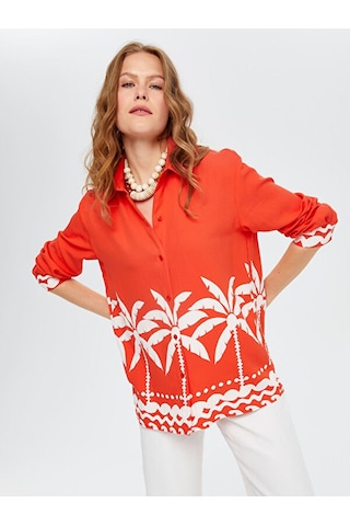 Faik Sönmez Resort Eteği Palmiye Desenli Monochrome Tunik S25tnk020 Us25tnk02078 Nar Çiçeği