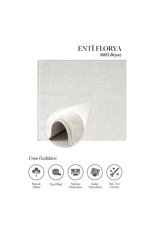 Enti Florya 8105 Beyaz Halı - Sade Modern Dokulu Bohem Halı