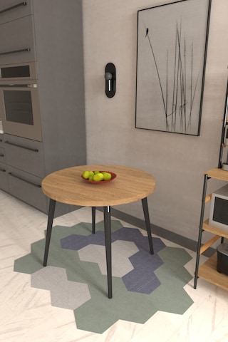 Vilinze Argos Yuvarlak Mdf Naturel Sabit Mutfak Masası - Q90 Cm Naturel Siyah