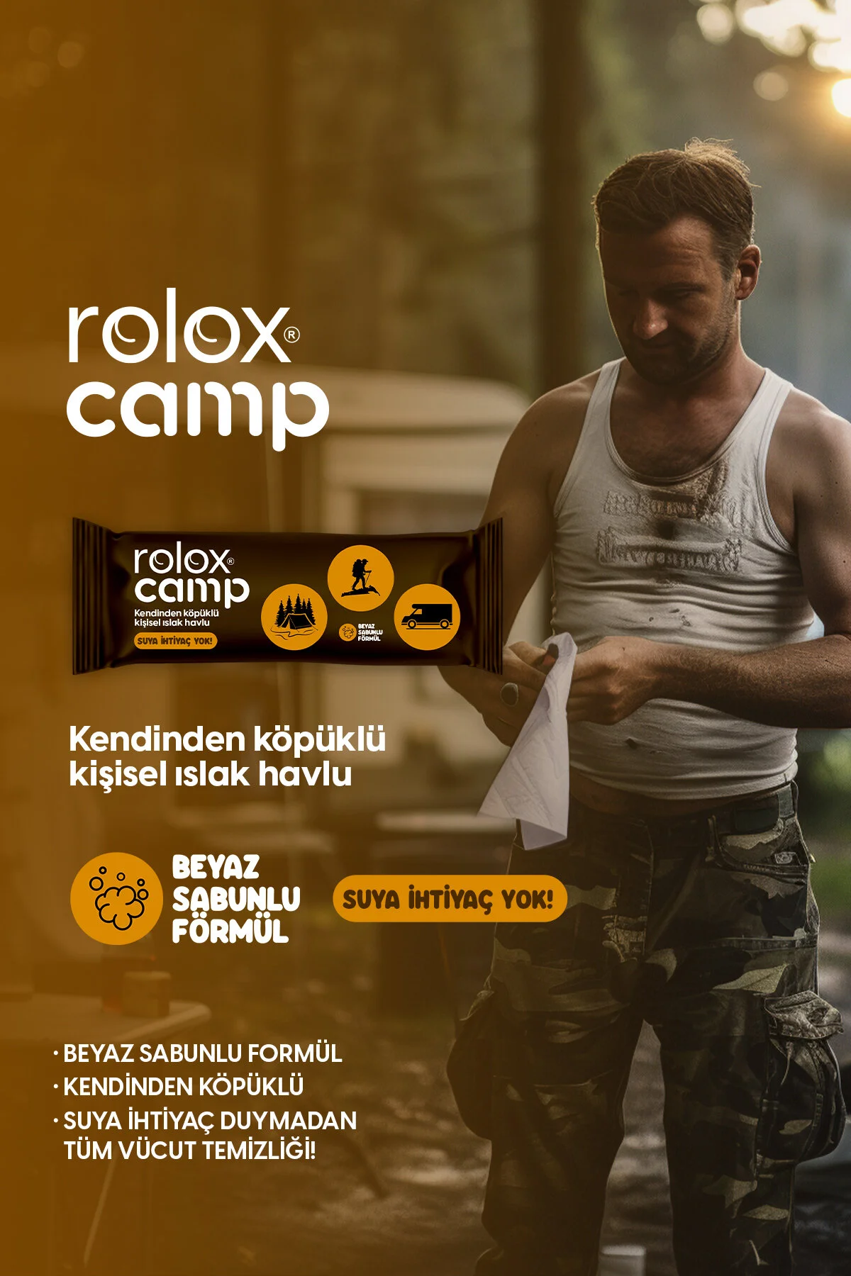 Rolox Camp - 50 Paket Kendinden Köpüklü Kişisel Islak Havlu Islak Mendil