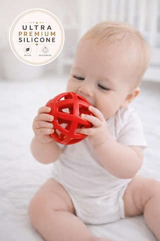 Tgm Baby Kalp Desenli Bebek Diş Kaşıyıcı Ultra Premium Silikon Top Kırmızı