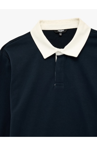 Koton Regular Fit Şardonlu Renk Kontrastlı Düğmeli Polo Yaka Sweatshirt Lacivert 6sam70014mk Lacivert