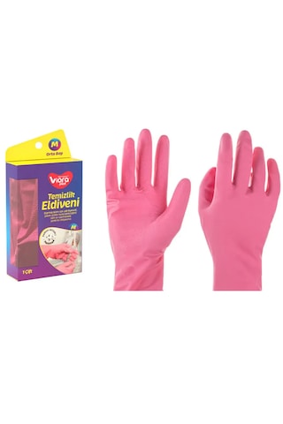 Viora Lastik Temizlik ve Bulaşık Eldiveni Pembe