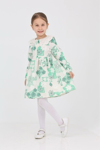 Kız Çocuk Keten Kumaş Dantel Yakalı Elbise 12191 Mint
