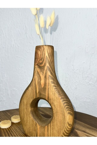 O&a Wood Doğal Ahşap Dekoratif Biblo Vazo Koyu Meşe