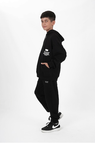 Haykids Erkek Çocuk Uzun Kol Baskılı Kapüşonlu Eşofman Takımı Haki