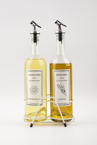 Beyaz Standlı Akıtıcılı Şeffaf 750 Ml Beyaz Etiketli Yağlık Yağda