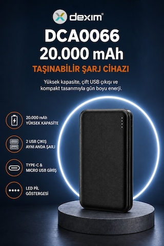 Tb20 20.000mah Led Işıklı Powerbank Siyah