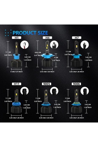 Artfulabode Su Parlak Led Ip67 H1 Suya Dayanıklı Farlar, Araba Ampulü 40000lm 3000k/4300k/6000k 200w 2 Adet Gri