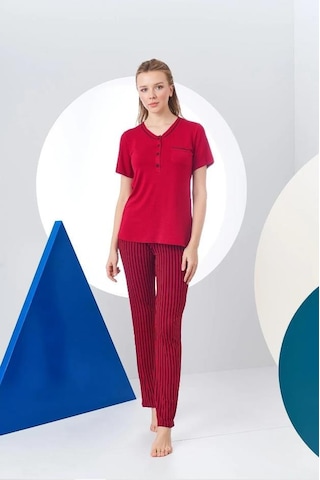 Pjs 24157 Kadın Çizgili Patlı Kısa Kol Pijama Takım 001