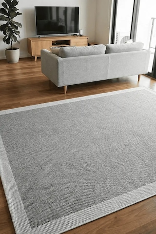 Hoom Rugs Lora 3205 Gri Çerçeveli Pamuk Taban Hav Toz Vermez Sisal Halı