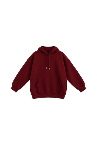 Vadon 1047 Kadın Kapüşonlu Kanguru Cepli 3 İplik Pamuklu Sweatshirt Bordo