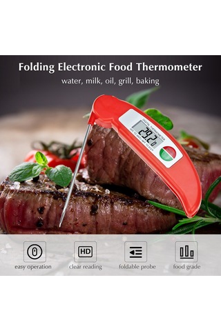 Kangvka Katlanabilir Gıda Termometresi -50 C/+300 C Hızlı Ölçüm Led Ekran 304 Çelik Prob