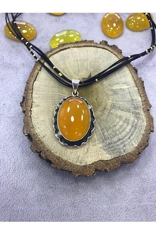 Sarı Akik Taşlı Gümüş Kolye 925 Ayar 512654647