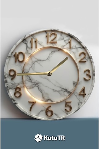 Mermer Desenli 3d Görünümlü Mdf Duvar Saati 33 Cm Şık Ve Modern Tasarım Sdw312 Renkli