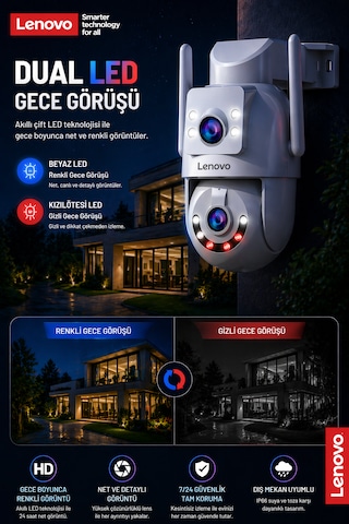 2 Kameralı Wifi Ultra Renkli Gece Görüşlü Hareket Takipli Güvenlik Kamerası