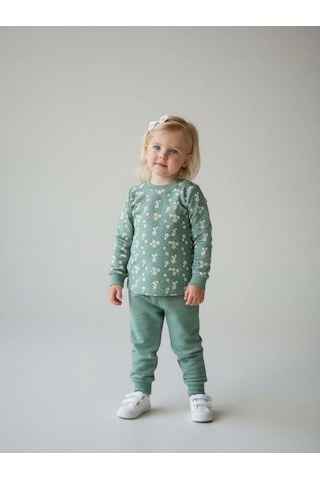 Zekids Kız Çocuk Pamuklu Çiçek Desenli Pijama Takımı-16851 Mint