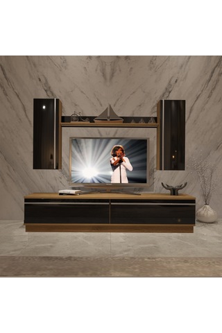 Decoraktiv Eko 5db Mdf Std Tv Ünitesi Tv Sehpası Pera - Siyah