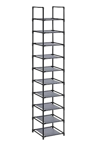 21 Bek Ayakkabı Rafı, Ayakkabı Düzenleyici, 10 Raf, Açık Dar Ayakkabı Rafı, 33 X 33 X 173 Cm, Metal Çerçeve, Dokunmamış Kumaş Raflar, Koridor, Yatak Odası, Gri Lsr110g01 001 - Beyaz