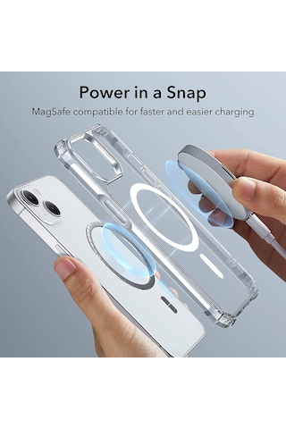 Ennar Apple Uyumlu iPhone 17 Pro Max Magsafe Sararmaz Şeffaf Sert Mika Silikon Kılıf Şeffaf