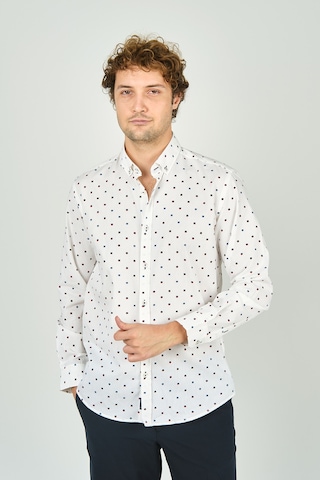 De Leone Erkek Slim Fit Desenli Uzun Kol %100 Pamuk Gömlek 2041 Ekru Ekru