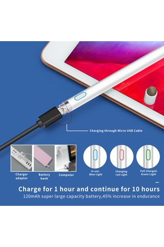 Singree Aktif Kapasitif Stylus İos Android Uyumlu Telefon Tablet Boyama Dokunmatik Bez Uçlu Beyaz Bakır Kapak