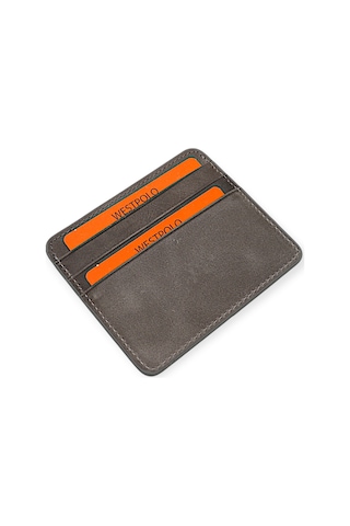 Westpolo Unisex Süper Slim Para Bölmeli Hakiki Deri İnce Kartlık Cüzdan 6 Bölmeli - Gri Gri