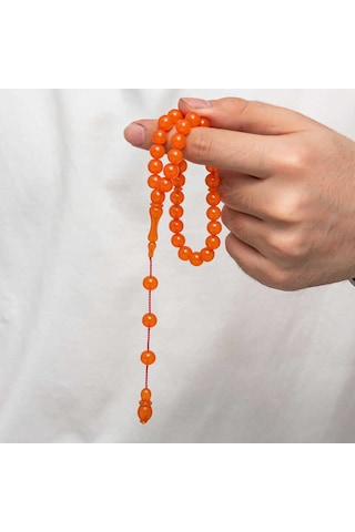 Yuvarlak Sıkma Kehribar Tesbih T9023 Gümüş