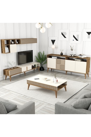 Variant Milan 3'Lü Salon Takımı - Ceviz - Krem