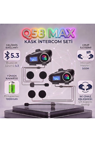Q58-Max Radyolu Telsiz Özellikli 2 Kişi Bağlantılı Bluetooth Kask Kulaklık 2 Adet