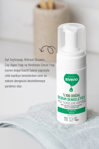 Siveno %100 Doğal Yüz Temizleme Köpüğü Yağlı Ciltler İçin Makyaj Siyah Nokta Sivilce Vegan 100 ML