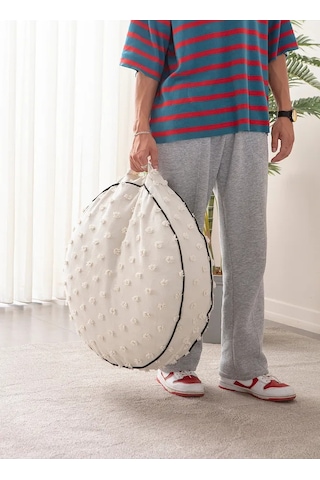 Çok Amaçlı Puantiyeli Keten Yer Bahçe Minderi Fermuarlı İç Dolgul