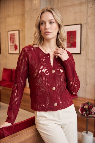 Sayzen Your Shine Dantel Desenli Gold Düğmeli Basic Ceket Bordo