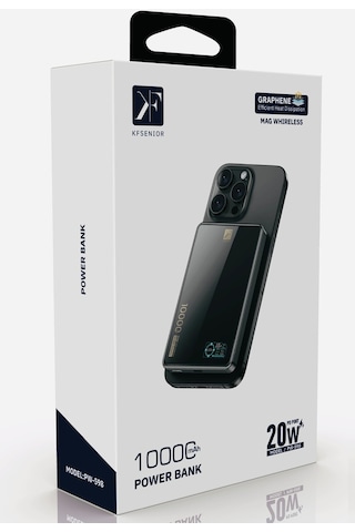 Pw598 10.000 Mah Dijital Göstergeli 20w Type-c Ve 15w Kablosuz Şarj Pd Hızlı Şarj Magsafe Powerbank Siyah
