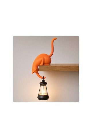 Modern & Şık - Minimalist Kedi Tasarımlı Dekoratif Raf Lambası Gece Lambası Açık 52054541