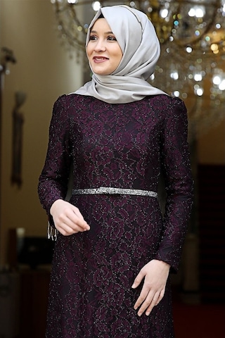 Amine Hüma Hayal Abiye Elbise Mor