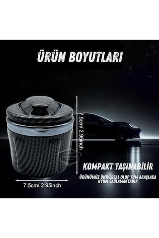 Üniversal Porselen Yanmaz Koku Geçirmez Mavi Işıklı Lüx Oto Küllük Dumansız Kapaklı Spor Araç İçi Küllük Araba Küllüğü Karbon Gümüş 00 Şüscaroto Aksesuar