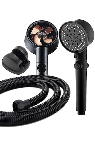 Turbo Pervaneli 5 Fonksiyonlu Duş Başlığı+ Duş Hortumu 150 Cm + M Siyah